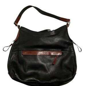 Osgoode Marley Large Pebbled Black Soft Leather Shoulder Bag Brown Trim Zip